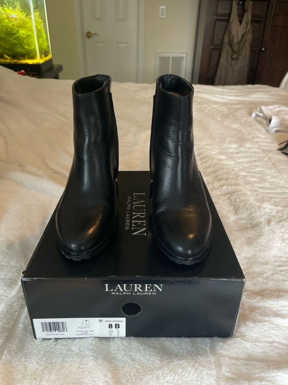 Lauren Ralph Lauren Black Leather Wedge Ankle Boots Size 8B - Picture 2 of 2
